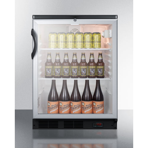 Summit Appliance 24 inch Commercial Glass Door Built-In Craft Beer And Wine Refrigerator With Digital Thermostat, Black Cabinet, And Lock