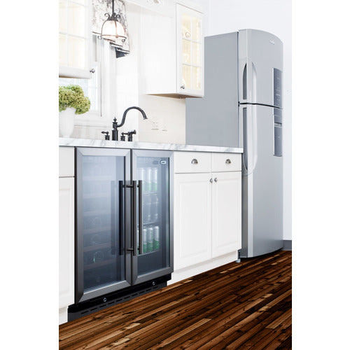 Summit Appliance 30 inch Wide Built-In Undercounter Dual Zone Wine And Craft Beer Cooler With Locks, Digital Thermostats, And Glass Doors In A French Door Swing