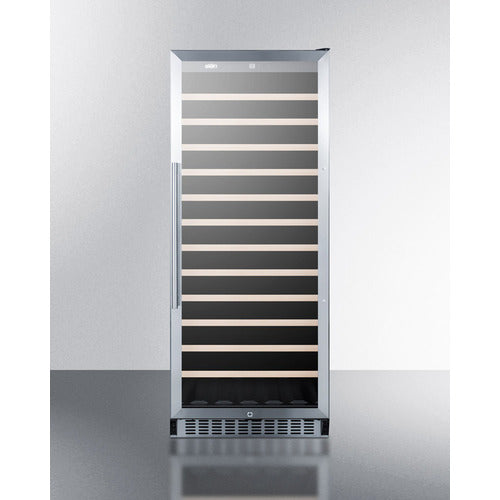 Summit Appliance 102 Bottle Single-Zone Wine Cellar 23" Wide With Glass Door, Digital Thermostat, And Black Cabinet