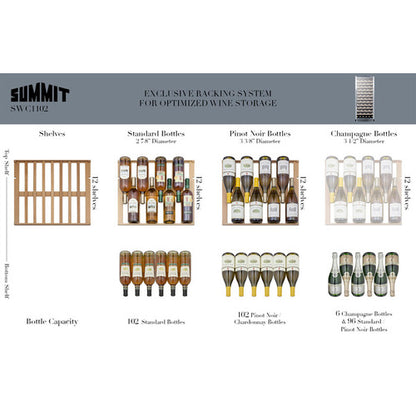 Summit Appliance 102 Bottle Single-Zone Wine Cellar 23" Wide With Glass Door, Digital Thermostat, And Black Cabinet