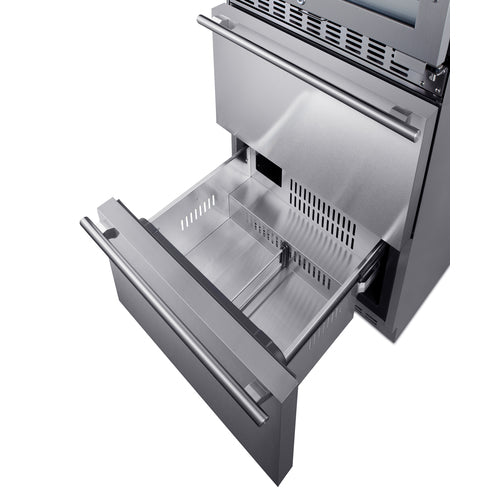 Summit Appliance 24 inch Wide Combination Built-In/Freestanding Upright Dual Zone Glass Door Wine Cellar And 2-Drawer Freezer In Stainless Steel