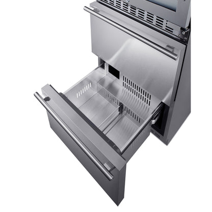 Summit Appliance 24 inch Wide Combination Built-In/Freestanding Upright Dual Zone Glass Door Wine Cellar And 2-Drawer Freezer In Stainless Steel