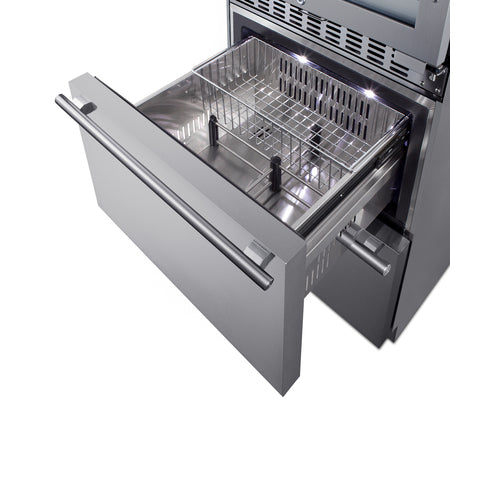Summit Appliance 24 inch Wide Combination Built-In/Freestanding Upright Dual Zone Glass Door Wine Cellar And 2-Drawer Freezer In Stainless Steel