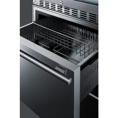 Summit Appliance 24 inch Wide Combination Built-In/Freestanding Upright Dual Zone Glass Door Wine Cellar And 2-Drawer Freezer In Stainless Steel