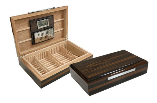 Prestige Import Group 120 Ct. Lacquered Ebony Wood Humidor w/ Slotted Divider System