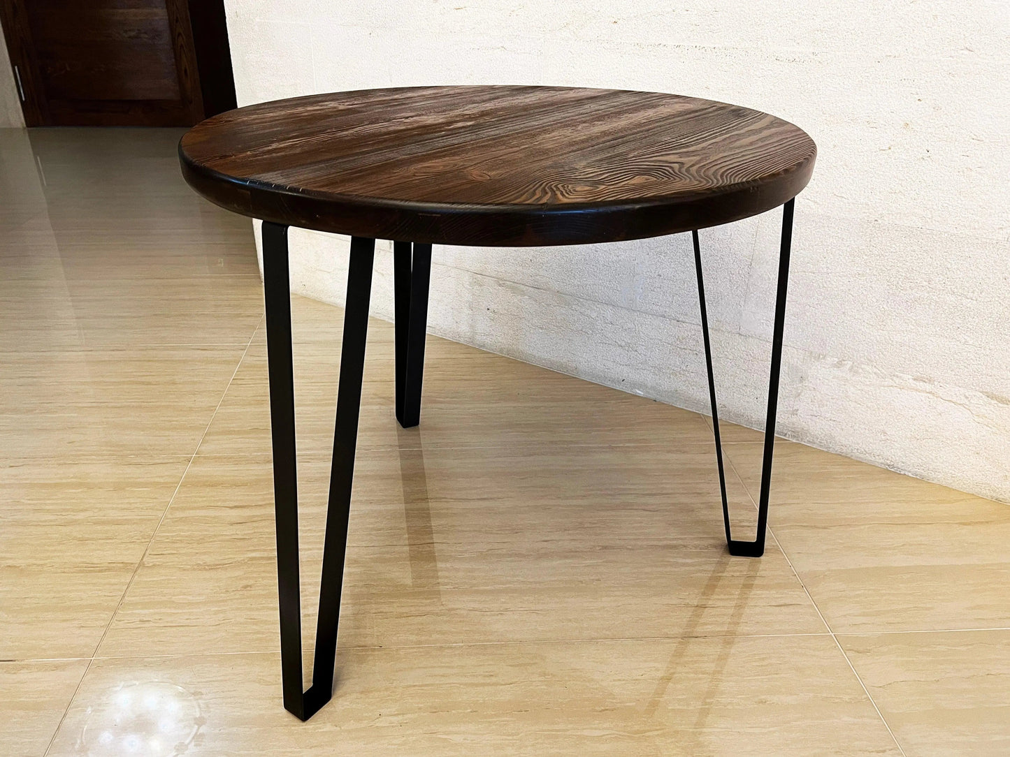 Whiskey & Wine Barrel Steel-Leg Side Table — Glass-Free Oak Top