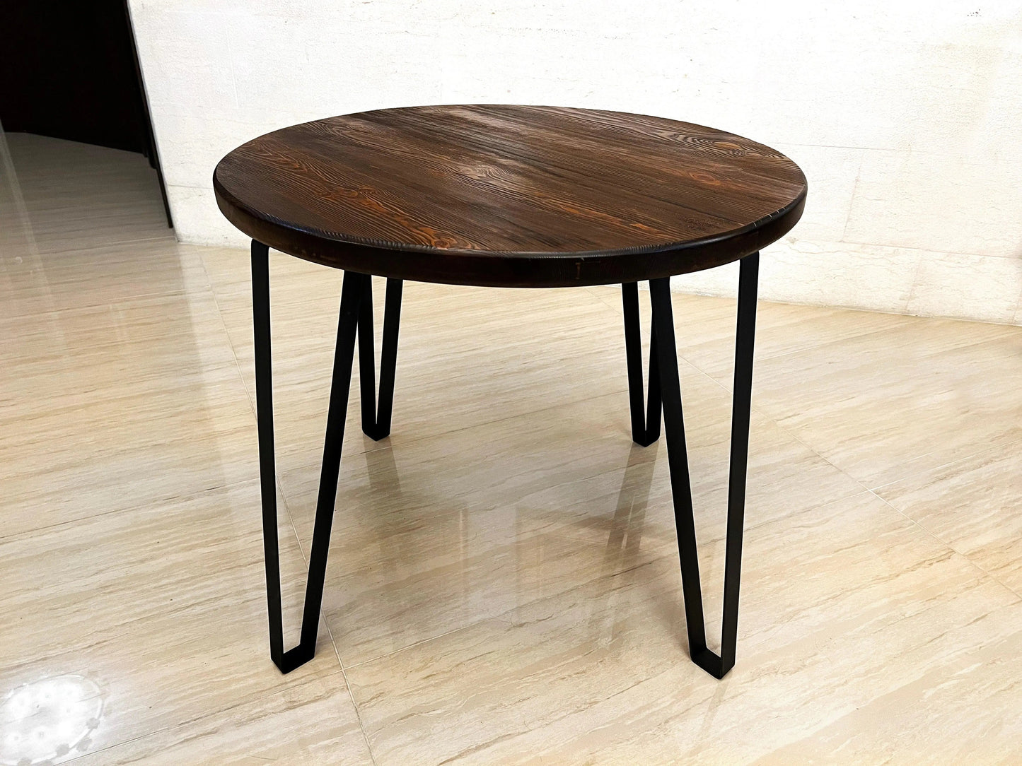 Whiskey & Wine Barrel Steel-Leg Side Table — Glass-Free Oak Top