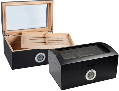 Prestige Import Group 120 Ct. Tinted Glass Humidor w/ External Digital Silver Bezel Hygrometer