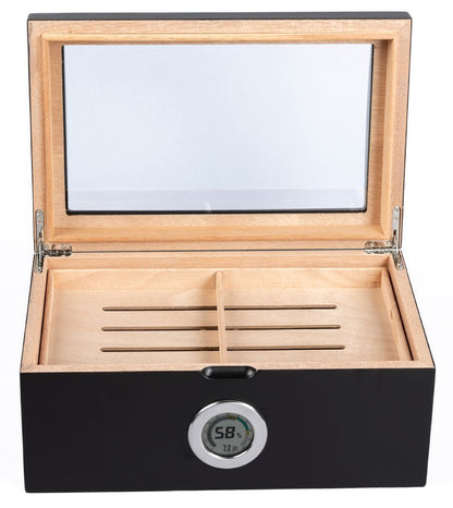 Prestige Import Group 120 Ct. Tinted Glass Humidor w/ External Digital Silver Bezel Hygrometer