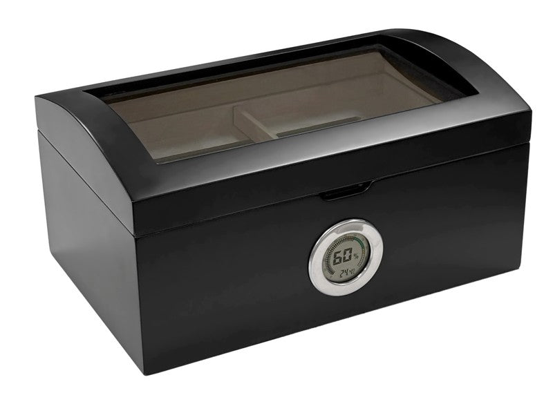 Prestige Import Group 120 Ct. Tinted Glass Humidor w/ External Digital Silver Bezel Hygrometer