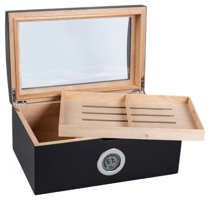 Prestige Import Group 120 Ct. Tinted Glass Humidor w/ External Digital Silver Bezel Hygrometer