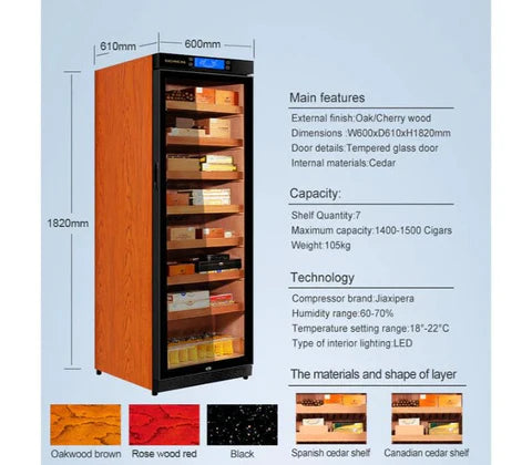 Raching C380A Precision Climate-Controlled Cigar Humidor Cabinet | 1400–1500 Cigar Capacity