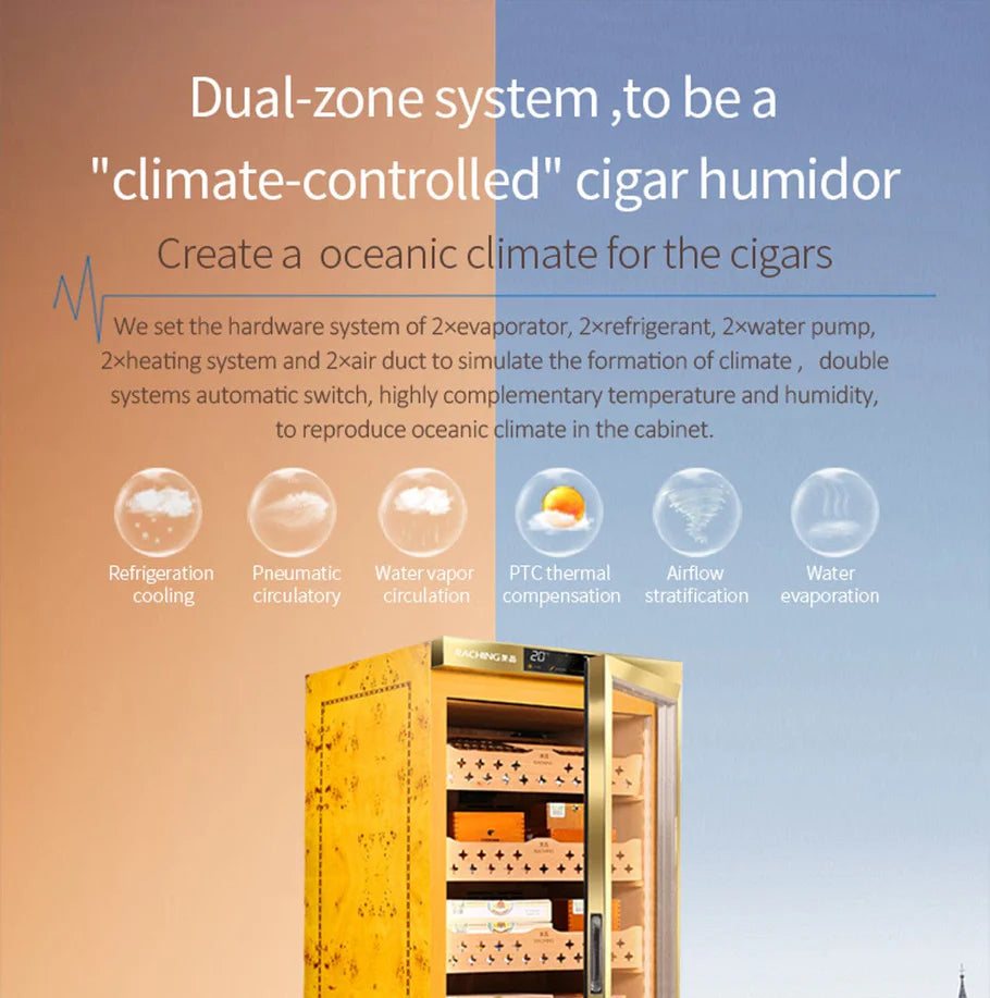 Raching MON1800A Precision Electronic Cigar Humidor Cabinet | 900+ Cigar Capacity | ±1% Climate Control