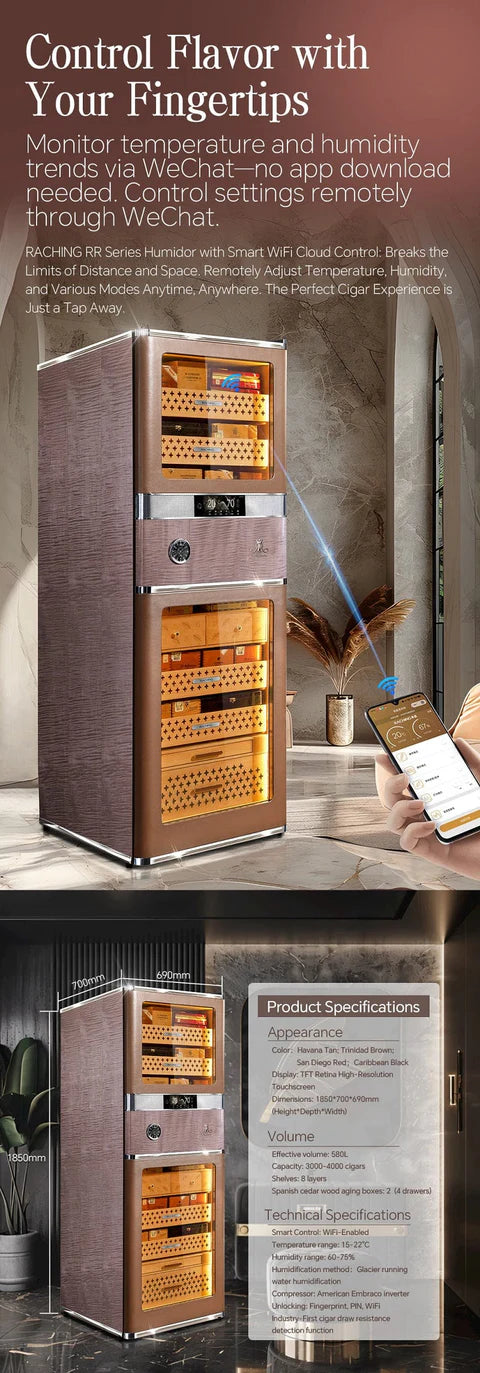 Raching RR980 Reserva Precision Electric Cigar Humidor Cabinet | 3000–4000 Cigar Capacity