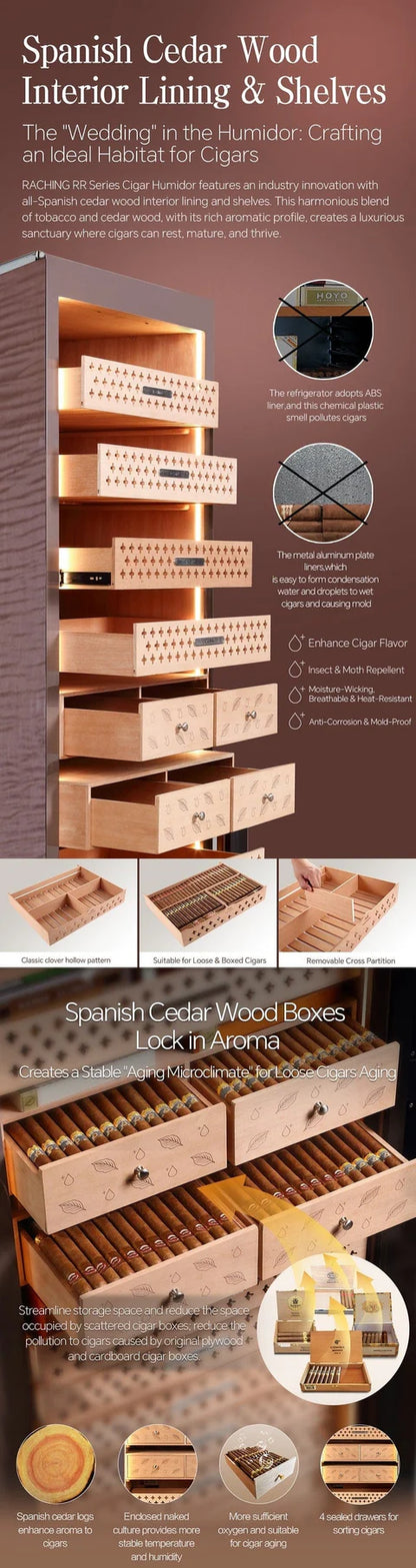 Raching RR980 Reserva Precision Electric Cigar Humidor Cabinet | 3000–4000 Cigar Capacity