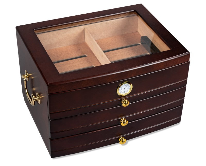 Prestige Import Group 75 Ct. Dark Mahogany Glass Top Humidor w/ 3 Drawers