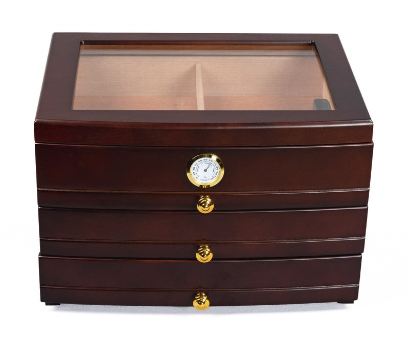 Prestige Import Group 75 Ct. Dark Mahogany Glass Top Humidor w/ 3 Drawers