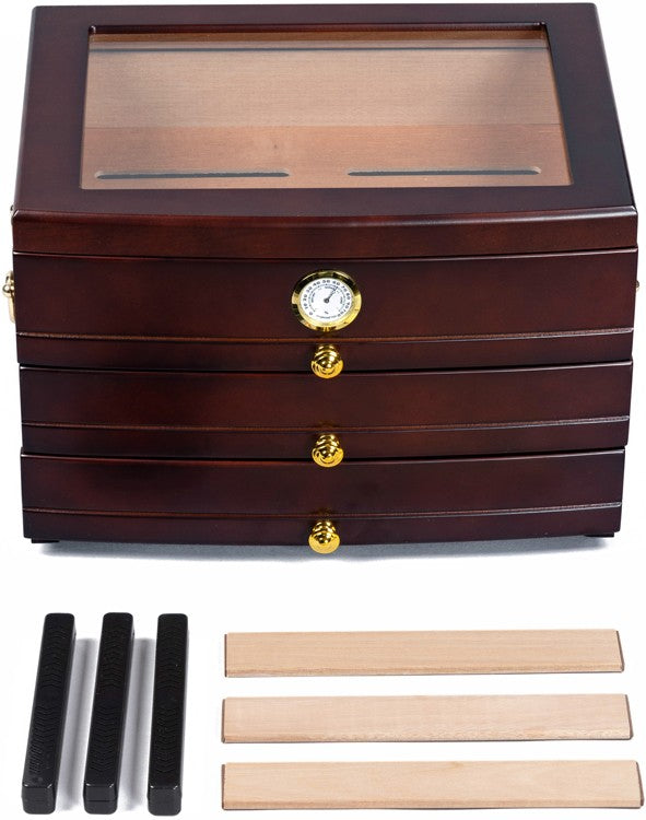 Prestige Import Group 75 Ct. Dark Mahogany Glass Top Humidor w/ 3 Drawers