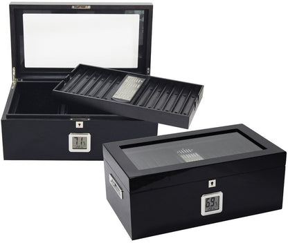 Prestige Import Group 120 Ct. Full Black Humidor w/ Black Interior & Polished Hardware