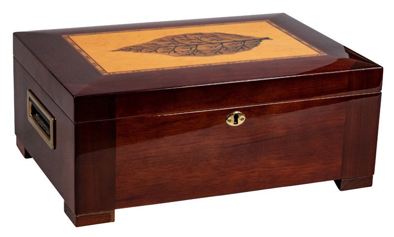 Prestige Import Group 150 Ct. High Gloss Humidor w/ Tray & Tobacco Leaf Inlay