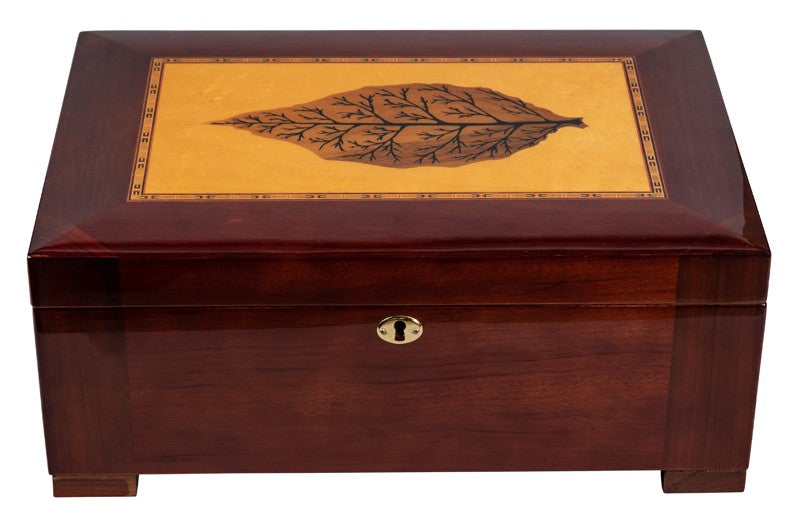 Prestige Import Group 150 Ct. High Gloss Humidor w/ Tray & Tobacco Leaf Inlay