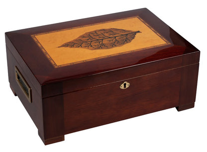 Prestige Import Group 150 Ct. High Gloss Humidor w/ Tray & Tobacco Leaf Inlay