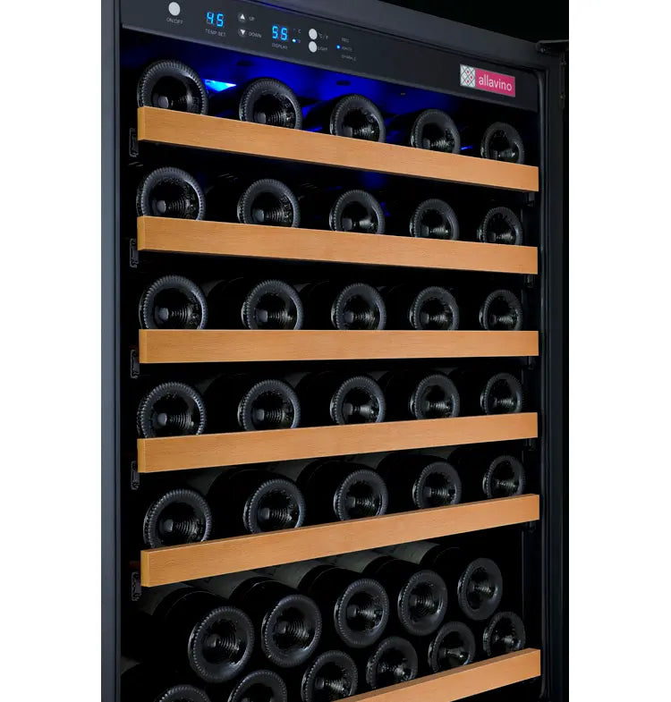 Allavino FlexCount Series 112 Bottle Dual Zone Built-in Side-by-Side Wine Refrigerators with Black Doors