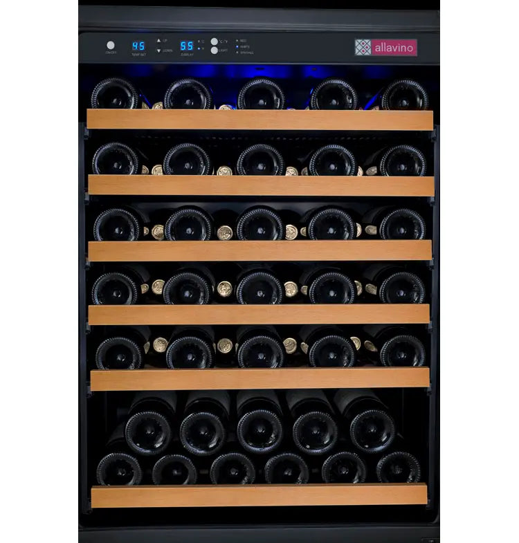 Allavino FlexCount Series 112 Bottle Dual Zone Built-in Side-by-Side Wine Refrigerators with Black Doors