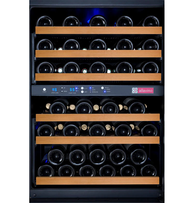 Allavino FlexCount Series 56 Bottle Dual Zone Built-in Wine Cooler Refrigerator with Black Door - Right Hinge