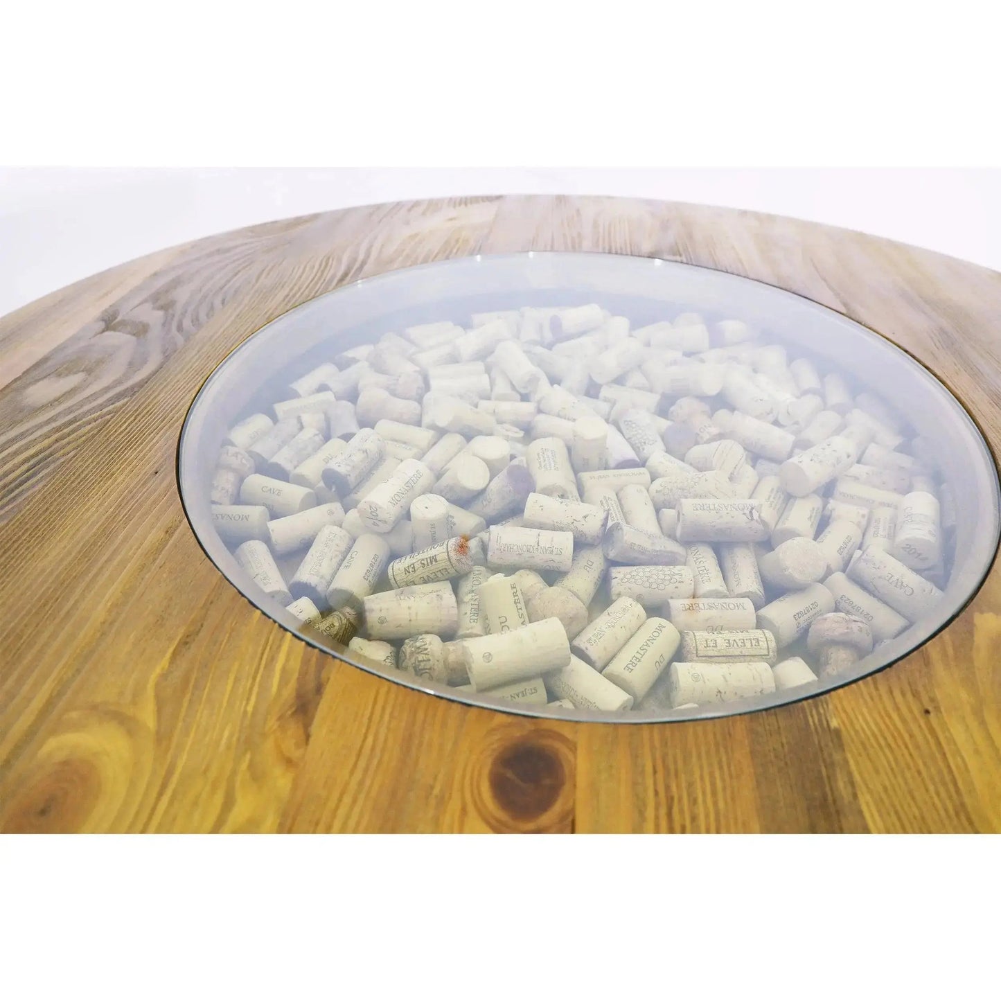 Whiskey & Wine Barrel Bistro Pub Set — 2 Stools, Glass Top, Foot Rail