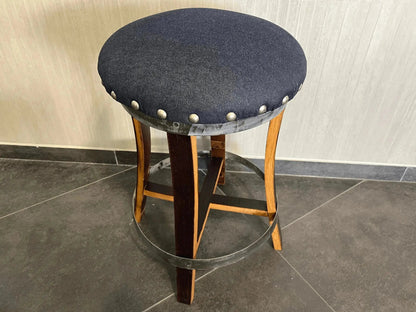Whiskey & Wine Barrel Bistro Pub Set — 2 Stools, Glass Top, Foot Rail