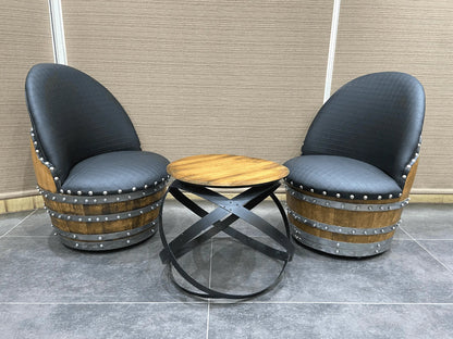 Whiskey & Wine Barrel Lounge Chair — Hidden Storage, Memory Foam, Checkered Gray Upholstery (Limited)