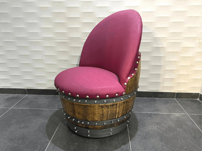 Burgundy Berry Oak Barrel Chair, Hidden Storage, Memory Foam Upholstery, Movable On Casters (2 Chair Min. Purchase)