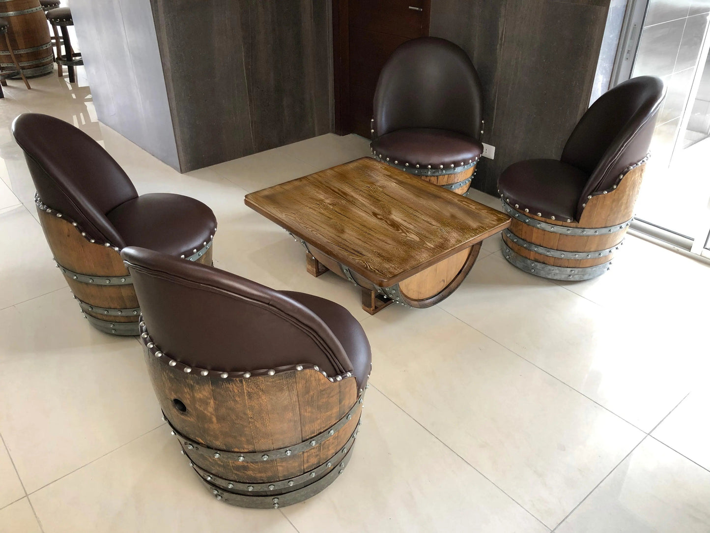 Whiskey & Wine Barrel Coffee Table — Glass Top, Hidden Storage