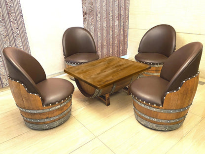 Whiskey & Wine Barrel Coffee Table — Glass Top, Hidden Storage
