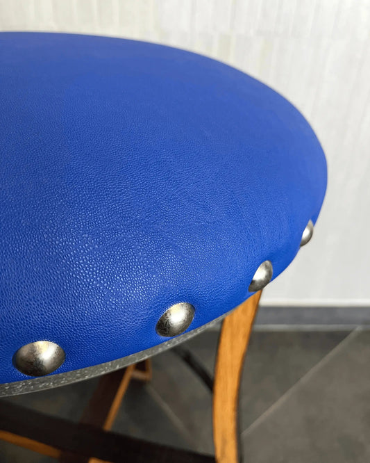 Whiskey & Wine Barrel Stool — Memory Foam, Sea Blue Upholstery (Limited)