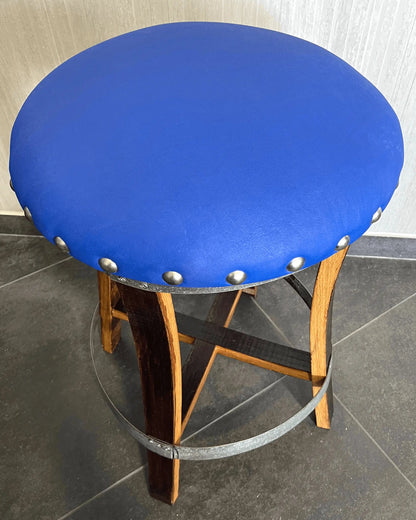 Whiskey & Wine Barrel Stool — Memory Foam, Sea Blue Upholstery (Limited)