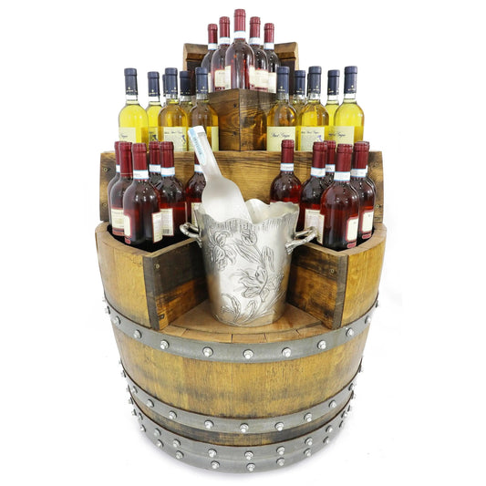Whiskey & Wine Barrel Top Shelf Bar Cabinet — Door Shelf, Reclaimed Oak